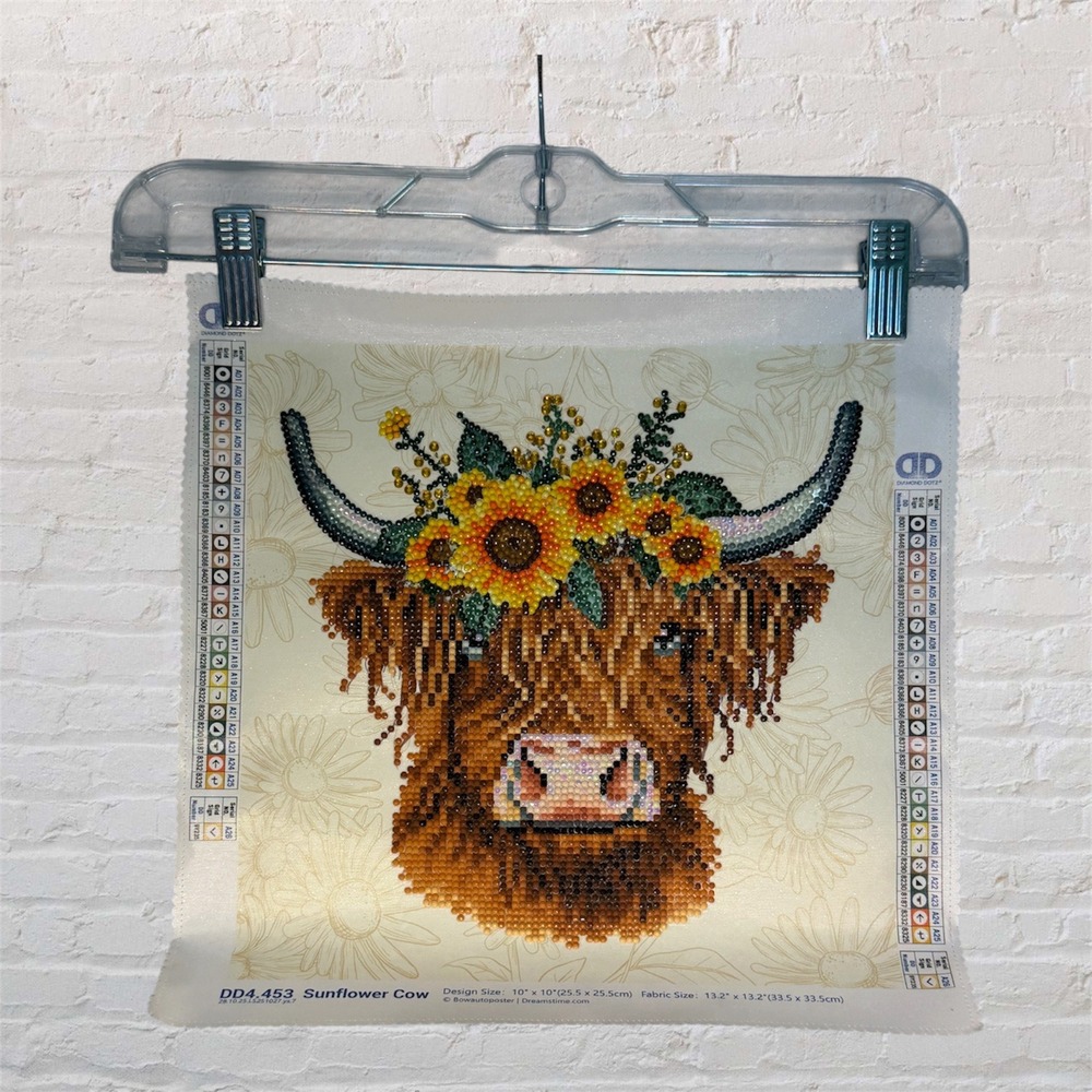 Diamond Dotz Sunflower Cow Highland Cow Partial Diamond Painting Completed Art - Picture 1 of 4